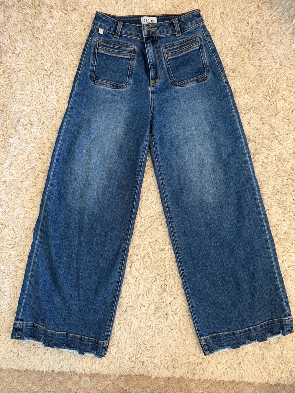 Ceros Wide-Leg Boot Cut Denim Pants in Medium Blue